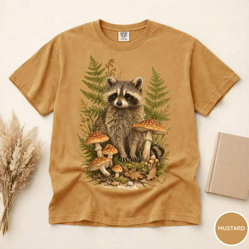 Raccoon Mushroom Shirt, Woodland Animal Tee